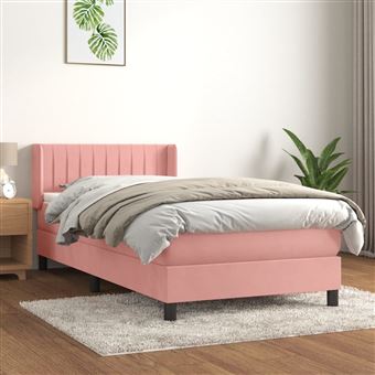 Cama com molas e colchão vidaXL | 90x200 cm | veludo rosa - 1