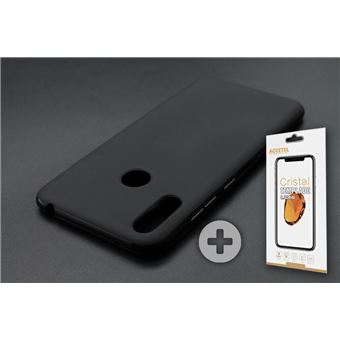 Conjunto com Película de Vidro Temperado e Capa Skyhe para Huawei Y7 2019 Gel Preto