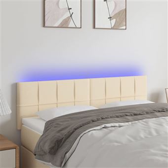 Cabeceira de cama vidaXL com luzes LED tecido 144x5x78/88 cm cor creme - 1