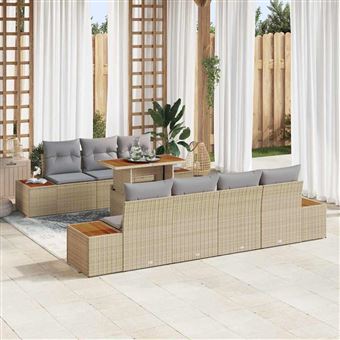 Conjunto de Sofá de Jardim vidaXL | 8 Peças | Bege Rattan Sintético - 1