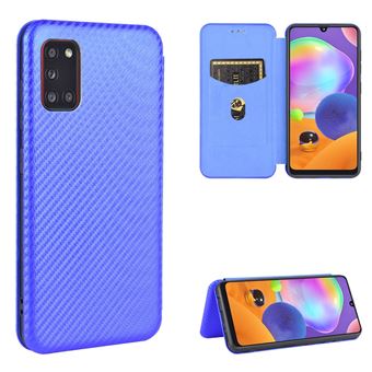 Capa Magunivers Pu Pele de Fibra de Carbono Auto-Absorvida Azul para Samsung Galaxy A31