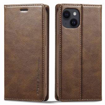 Capa PU LC.IMEEKE Função de bloqueio RFID, magnético auto-absorvido com apoio para iPhone 14 Plus - Castanho - 1