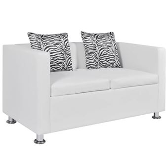 Sofá Retangular de 2 Lugares Vidaxl Couro Artificial Branco 120x62.5 cm - 1