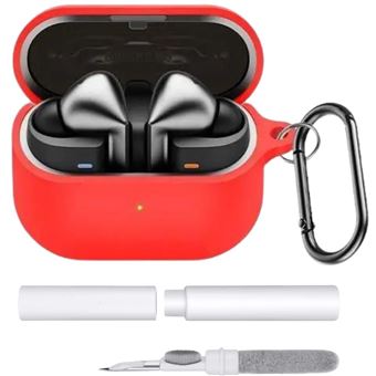 kit limpeza e Capa estojo silicone Antiimpacto para Samsung Galaxy Buds 3 pro | Vermelho - 1