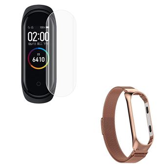 Kit Phonecare Bracelete Milanese Loop Fecho Magnético + Película Protectora Ecrã Gel Full Cover para Xiaomi Mi Band 7 - Ouro Rosa - 1