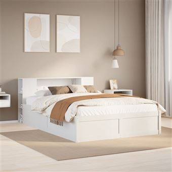 Cama sem colchão vidaXL | 135x190 cm | madeira de pinho maciça branco - 1
