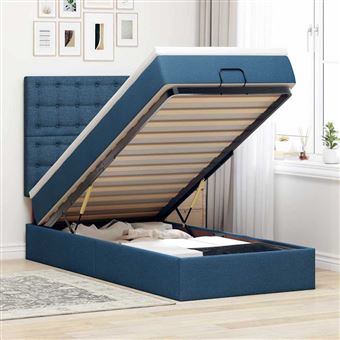 Estrutura de cama otomana com colchão vidaXL | tecido azul 90x190cm - 1