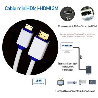 Cabo Pritech BC-072 Mini HDMI para HDMI de Alta Definição - Branco - 1