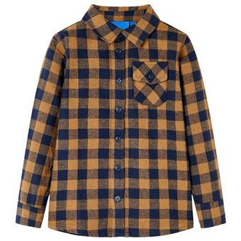 Camisa de xadrez para criança | vidaXL | conhaque e azul 104 | 3 a 4 anos - 1