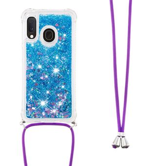 Capa e Tpu magunivers Padrão de Brilho de Areia Movediça com Cordão de Segurança Longo Corações Azuis para Samsung Galaxy A20e/A10e - 1