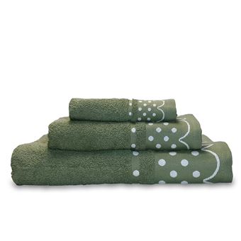Jogo de Toalhas de Banho Briebe Polka Dots | 100% Algodão | 450 g | Conjunto de 3 Peças | Polka Dots | 3 Tamanhos | Banho + Rosto + Piso | Bordados Polka Dots Border | Feito em Portugal - Verde Forte - 1