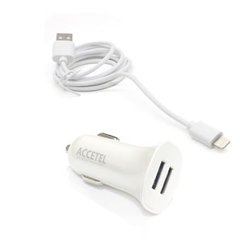 Carregador de Isqueiro Accetel 2.1A 2xUSB Branco + Cabo Accetel para Apple iPhone 11 2.1A 2xUSB Branco - 1