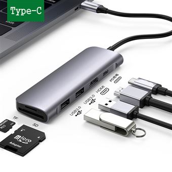 Adaptador TYPE-C UGREEN 70411 CM195 | 6 em 1 | Splitter para MacBook / Huawei / Computador USB-C | Conversor HDMI Cabo Cast Display VGA | Display Card Cartão de Leitura 3.5 | Transferência de Áudio com Fonte de Alimentação - Cinzento - 1
