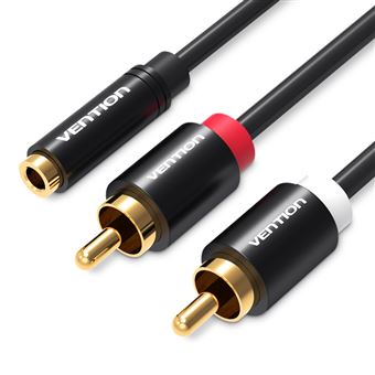 Cabo de Áudio Vention | Jack 3.5 mm Stéreo Fémea para 2 RCA Macho | 2 m - Preto Metalizado - 1