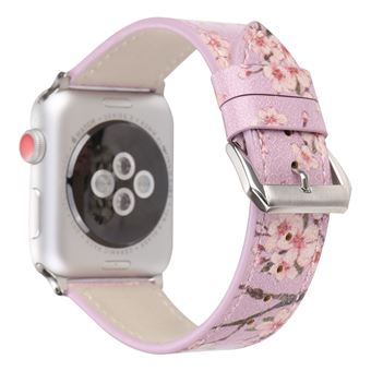Bracelete de Couro HSMY Padrão de Flores para Apple Watch Series 6/ SE/ 5/ 4 | 44 mm - Púrpura - 1