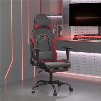Cadeira de gaming de massagens vidaXL com apoio de pés | couro artificial | preto/vermelho tinto - 1