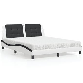 Cama com colchão vidaXL | 160x200 cm | couro artificial preto e branco - 1