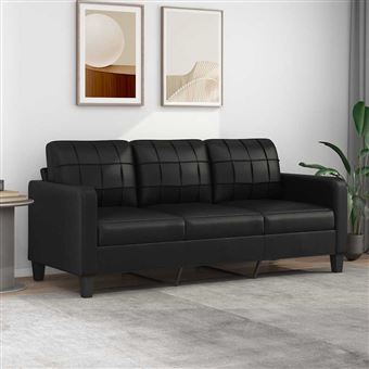 Sofá de 3 Lugares vidaXL | 180 cm | couro artificial preto - 1