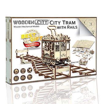 Puzzle 3D de Madeira WOODEN CITY WR320 | Eléctrico de Cidade com Carris - 1