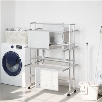 Estendal de roupa com rodas vidaXL | 89x64x129 cm | alumínio - 1