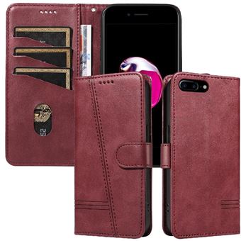 Capa FOXDOCK para iPhone 7 Plus/8 Plus | Fecho Magnético | Compartimentos para Cartões e Suporte | Pele PU | À Prova de Choque | Vermelho - 1