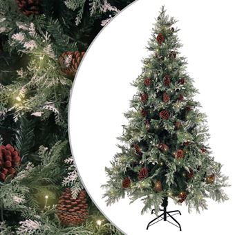 Árvore Natal pré-iluminada vidaXL com pinhas | 195 cm | PVC/PE verde/branco - 1