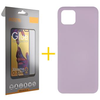 Conjunto Accetel 1 x Película de Vidro Full + Capa para iPhone 13 Mini Silicone Líquido - Roxo - 1