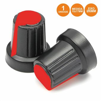 Botão Para Potenciometro Div Preto com Linha Vermelha 15X17Mm - 1