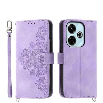 Capa ZURSANA para Xiaomi Poco M6 Pro 4G | Pele com Fecho de Encaixe para Colar + Cordão em Pele | Roxo - 1