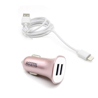Carregador de Isqueiro Accetel 2.1A 2xUSB Rosa + Cabo Accetel para Apple iPhone 11 2.1A 2xUSB Rosa - 1