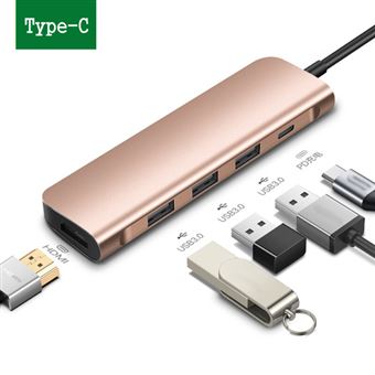 Adaptador TYPE-C UGREEN 70403 Splitter HUB SD / TF para Huawei mate30 MacBook Pro | 5 em 1 | Conversor USB-C para HDMI | Conversor 4K Tela VGA - Rosa - 1