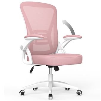 Cadeira de Escritório Ergonómica Bigzzia com Rodízios | Ajustável em Altura | Encosto com Apoio Lombar - Rosa - 1