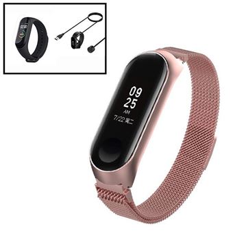 Kit Pulseira Bracelete Milanese Loop Fecho Magnético + Carregador Usb Charger + Película Protectora Ecrã Gel Full Cover Phonecare para Amazfit Band 5 - Rosa - 1