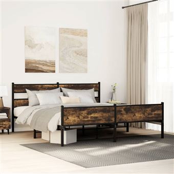 Estrutura de cama sem colchão vidaXL | 193x203cm | metal carvalho fumado - 1