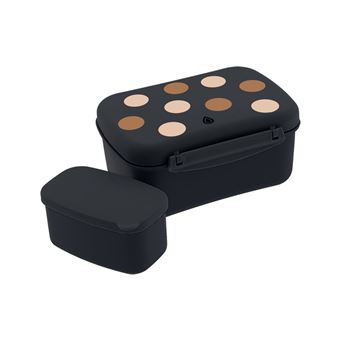 Caixa de Lanche Aurea Dots com Placa de Gelo | 18x8x14cm | Preto - 1