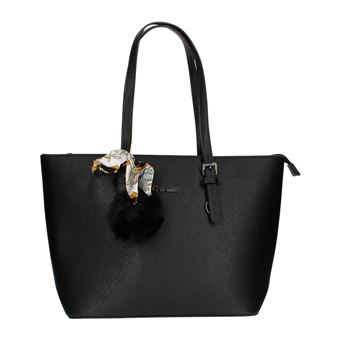 Bolsa Tote Gallantry de couro sintético com pompom e lenço | Preto - 1