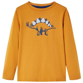 T-shirt de manga comprida para criança | vidaXL | ocre-escuro 128 | 7 a 8 anos - 1