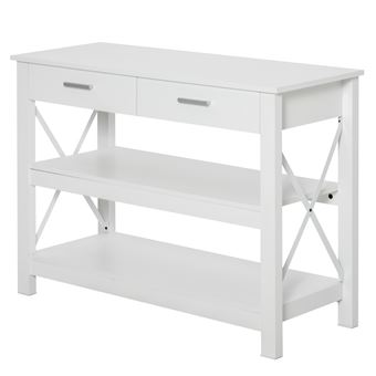 Mesa Consola HOMCOM | Estilo Moderno | 2 Gavetas + Prateleiras Inferiores | 105x40x76 cm - Branco - 1