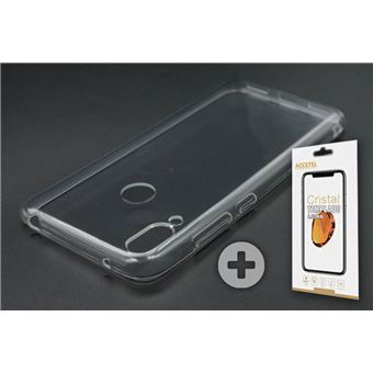 Conjunto com Película de Vidro Temperado e Capa Skyhe para Huawei Y7 2019 Gel Transparente Clear