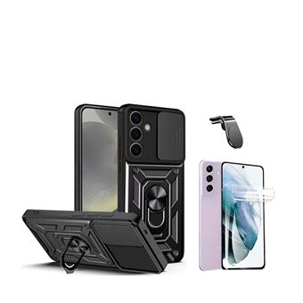 Kit Phonecare Película Hydrogel Full Cover Frente + Capa Magnetic Military Defender Slide Window Anti-Impacto + Suporte Magnético L Safe Driving Carro para Samsung Galaxy S24 5G | Preto - 1