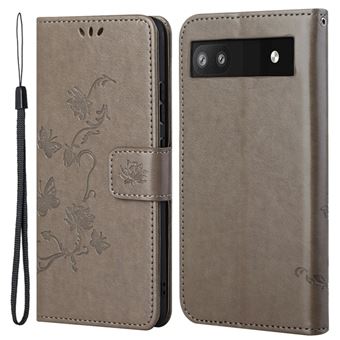 Capa PU borboletas e padrão floral com apoio, cinza Magunivers para Google Pixel 6a - 1