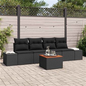 Conjunto de Sofá de Jardim vidaXL | 5 Peças | Preto vime PE - 1
