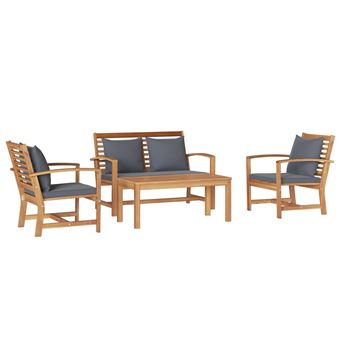Conjunto de Sofá de Jardim vidaXL | 4 Peças | Natural Madeira de Teca Sólida - 1