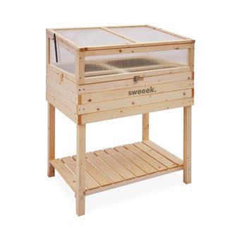 Horta quadrada sweeek com pés de madeira e estufa | madeira - 1