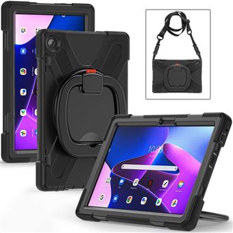 Capa de Silicone à prova de queda com suporte de pontapé rotativo e alça de ombro Magunivers para Lenovo Tab M10 (Gen 3) TB-328FU/TB-328XU - preto - 1
