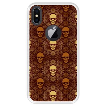 Capa Tpu Hapdey para Iphone X - Xs | Design Caveiras Douradas | Padrão Abstrato - Transparente