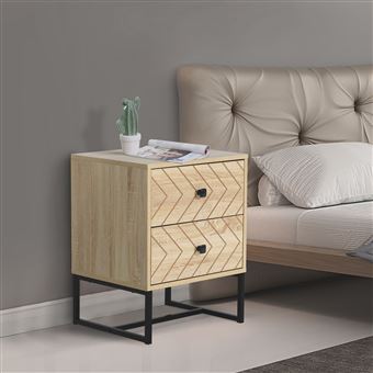 Mesa de Cabeceira de Madeira HOMCOM com 2 Gavetas 48x39.5x60cm - 1