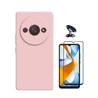 Kit Película de Vidro Temperado GorilasGlass + Capa Proteção Traseira Silicone + Suporte Magnético GIFT4ME para Xiaomi Redmi A3 - Rosa - 1