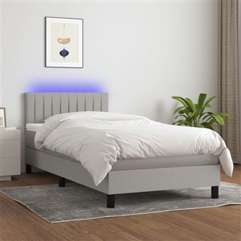 Cama box spring com colchão e LED vidaXL | 80x200 cm | tecido cinza-claro - 1