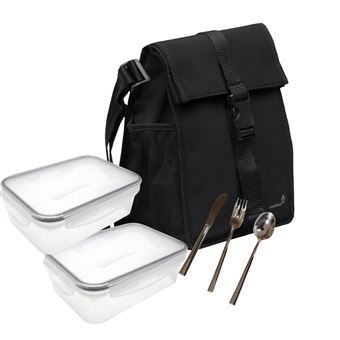 Set Lancheira Smartlunch Square | Preto | 2 Caixas de 500 ml e Talheres - 1